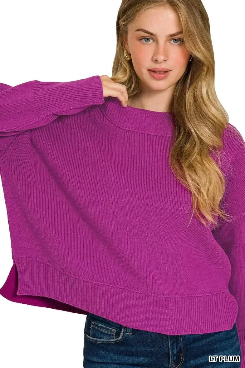 Zenana Wide Neck Band Drop Shoulder Sweater - SwagglyLife Home & Fashion